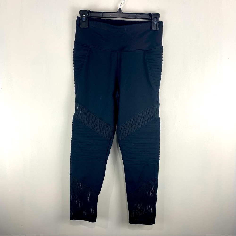 Betsey Johnson Performance Ribbed‎ Full Length Stretchy Mesh Leggings Size Small